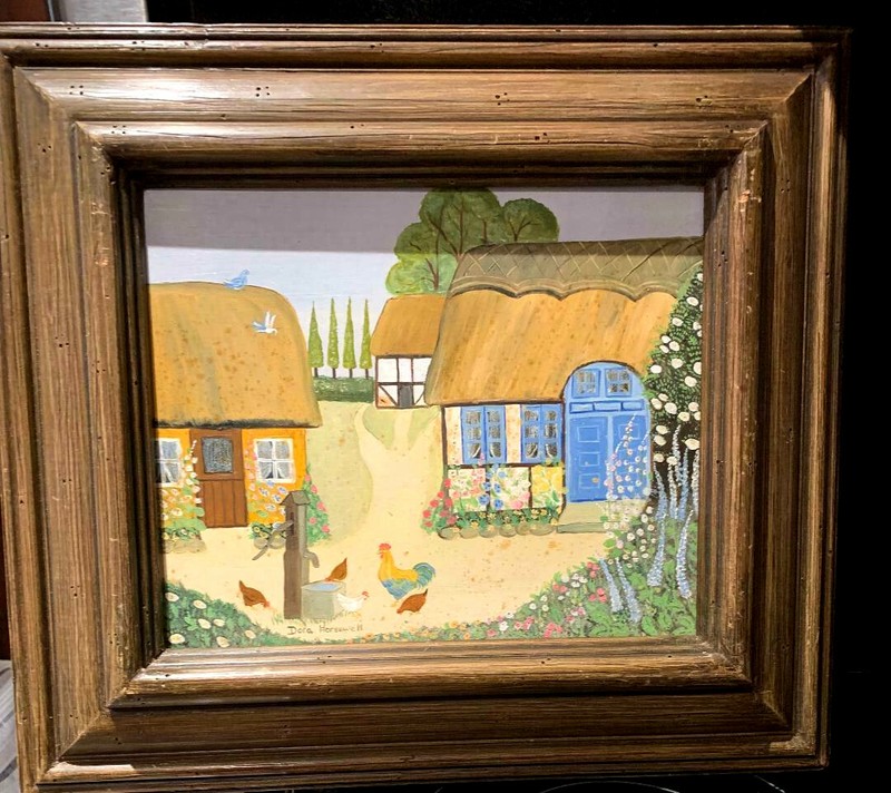 Original Oil Painting on Canvas, Framed, Signed by Dora Horsewell, Farmyard, UK