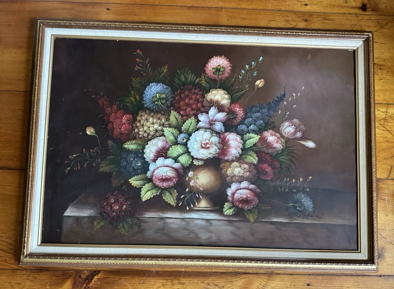 Floral Still Life Oil On Canvas Signed Original Painting by M.Aaron