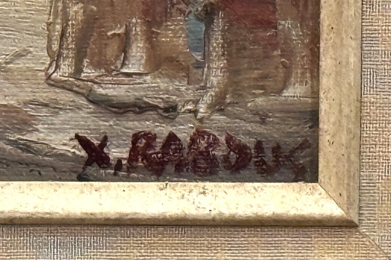 Xavier Rabous (Australian), VTG MCM Impress. O/B "European Street Scene", Signed gallery