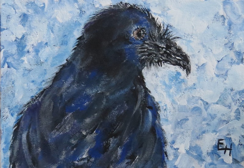 Raven Crow Portrait Black Bird Original Impressionism Art Painting ERICAJAYE