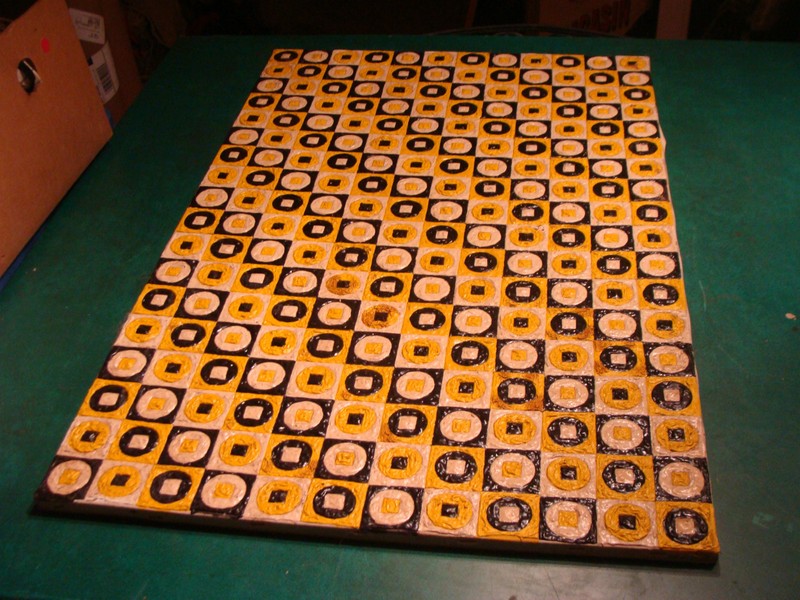 mid century BLACK YELLOW WHITE 216 SQUARES then 216 CIRCLES then 216 SQUARES