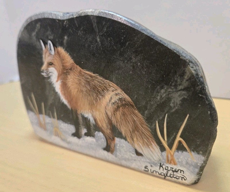 Karen Singleton Red Fox Original Free Standing Rock Art On Lake Superior Granite gallery