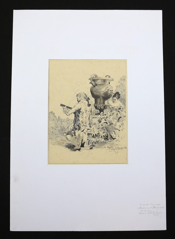 Christiane D'Heucqueville (1900-?) The Serenade in the Garden Love Ink Vigueron gallery