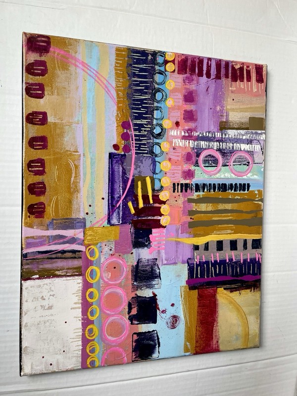 Abstract Geometric Color Block Painting | Unframed Multicolor Canvas Wall Art