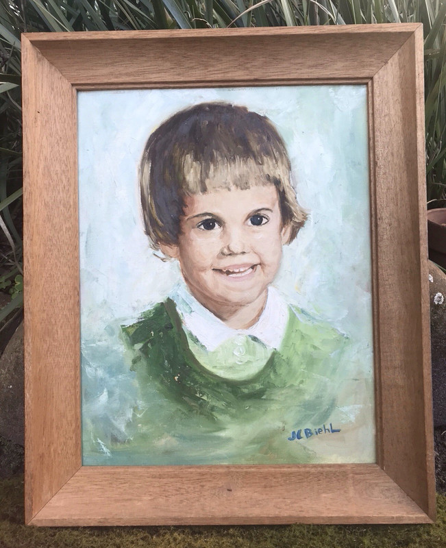 Vintage Portrait Framed Original Painting 1963 MCM Signed Child Girl gallery