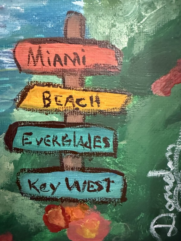 Original Acrylic Painting Miami Beach Florida Coastal Flamingo 12x12 Canvas gallery