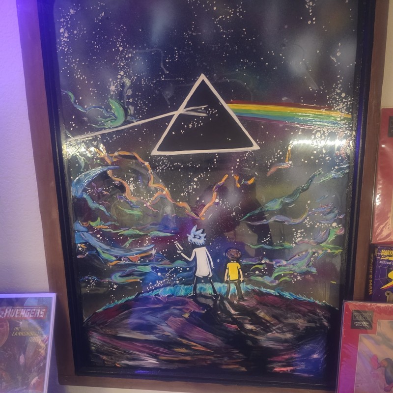 Rick and Morty drip Abstract Acrylic Painting pink Floyd crossover 1 of 1 gallery