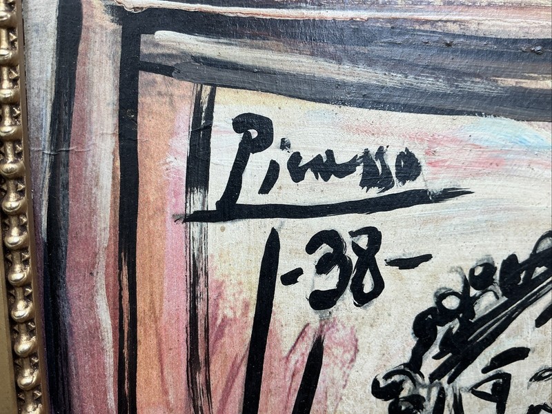 Pablo Picasso 1881-1973 Hand Signed ,Oil on BOARD. In The style of. Framed gallery