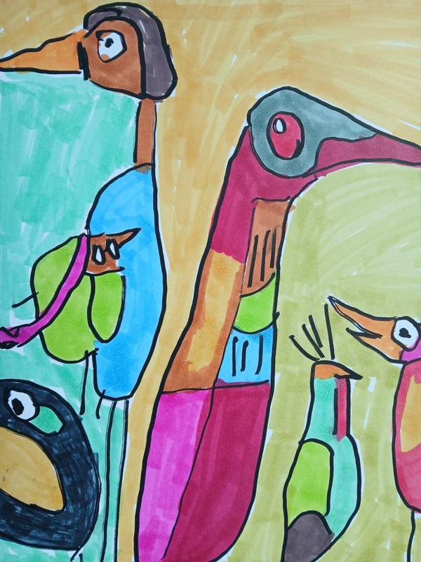 Abstract/Impressionism 9x12" Bird Cage colorful Handmade Street Art Painting gallery