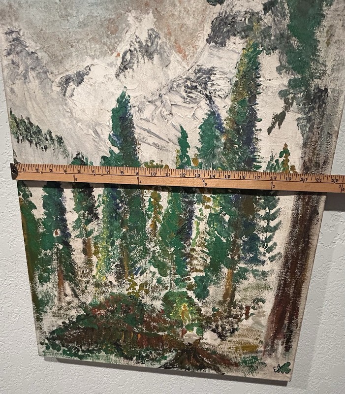 Snowy Forest Mountain Landscape Original Impasto Canvas Signed Oil Painting gallery