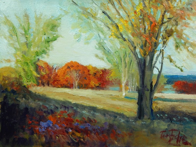 Fall nature center realistic Impressionism oil Painting landscape Tom Fisher
