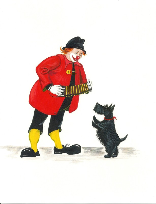 5×7 PRINT OF PAINTING SCOTTISH TERRIER RYTA CLOWN HALLOWEEN folk art France 🇫🇷
