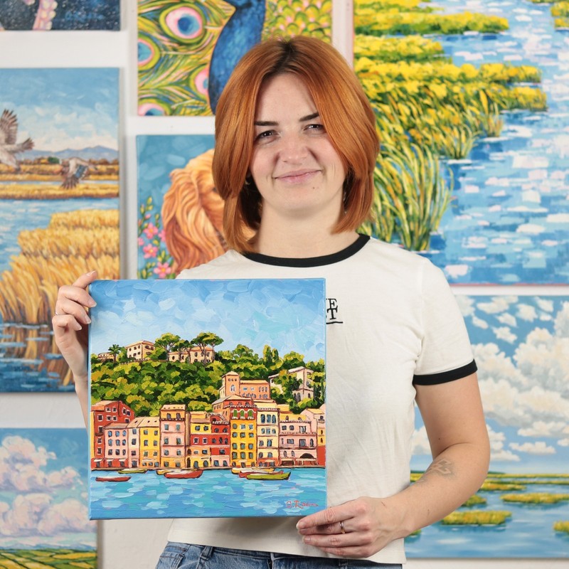 Oil Painting Original Landscape Colorful Mediterranean Wall Art Italian Coast gallery