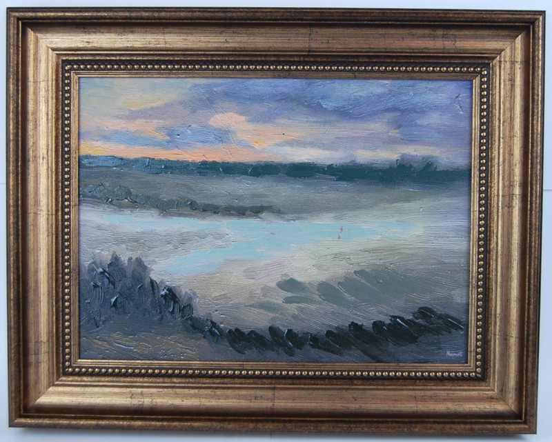 Marmont Hill Oil on Board Impressionist Abstract Lake Landscape Painting 15X11