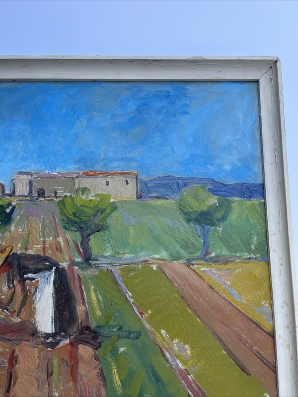 ANTIQUE Farm Farming Painting Impressionism Modernism 1950’s Mid Century Oil gallery
