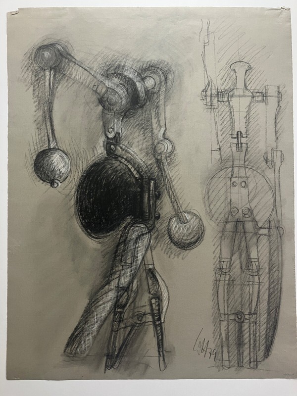 “Kinetics”, Wulfried Hengstenberg, 1979, Charcoal/Pastel, 48×62 cm