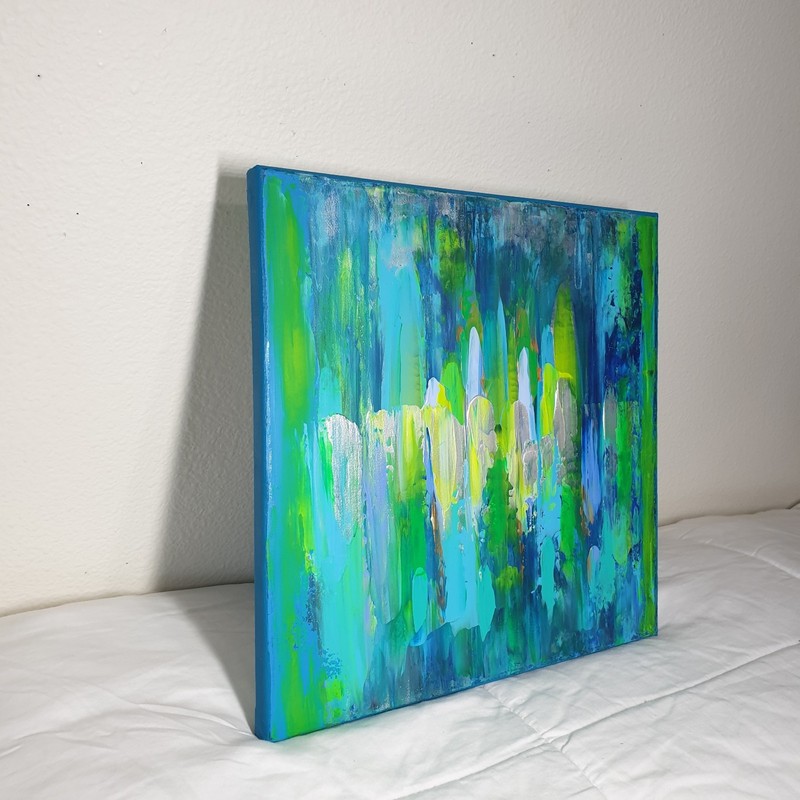 Original Abstract Acrylic Painting (See Video) On Canvas Colorful Vibrant 12x12 gallery