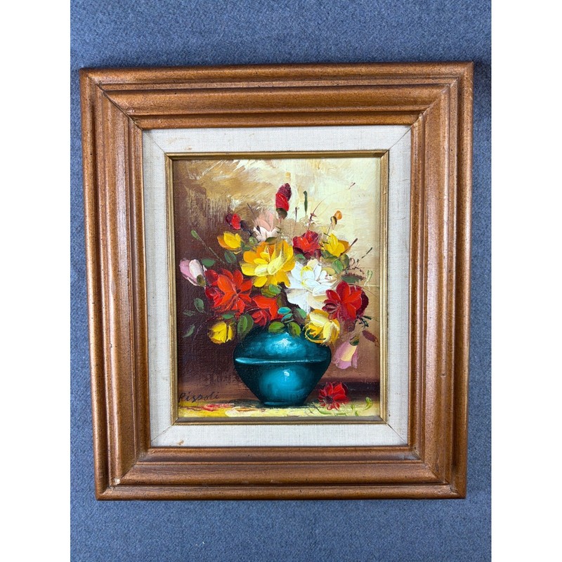 Rispoli Original Oil Painting Floral Still Life Gold Framed Impasto 17×15 Framed