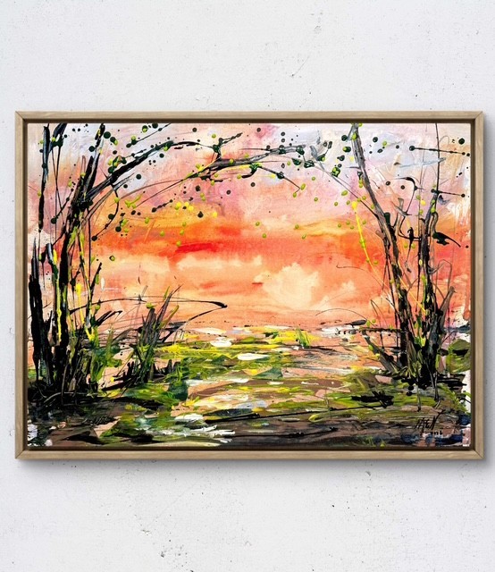Maria Art SUNSET PLACE 18×24 Canvas Board Original Expression Abstract Landscape