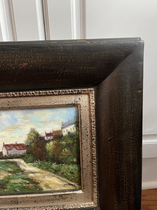 Impressionist Country Town Landscape Oil Painting ~18x20x3” SIGNED Marks gallery