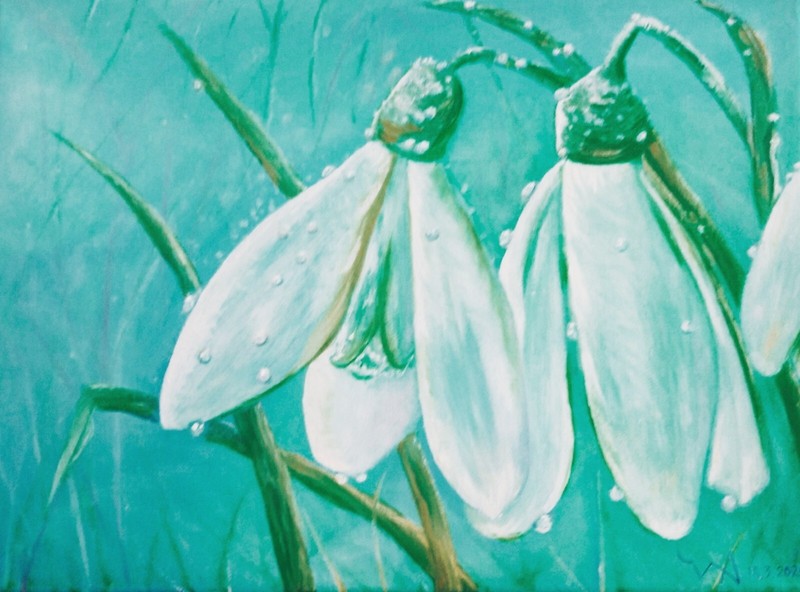 Oil painting Flowers Spring Snowdrops Original New Signed by the author