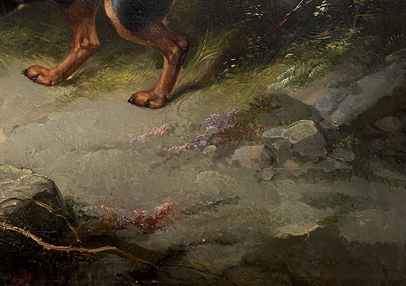 EXCEPTIONAL 1854 George Armfield Portrait of Manchester Terrier in Landscape Oil gallery