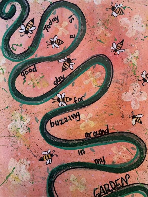 A Green Vine Little White Flowers & Lots Of Bees Painting By Deana Moodyvirgo