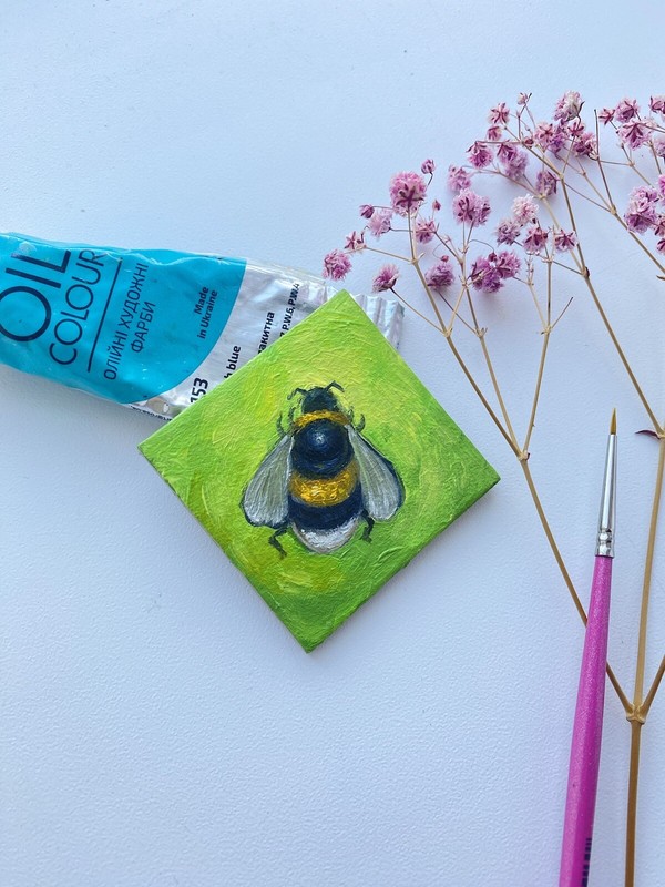 Bumblebee Painting Bee Original Art Honeybee Wall Art Bumblebee Tiny Painting gallery