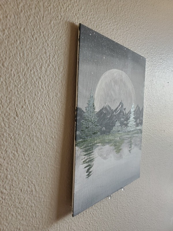 Handmade Painting Acrylic Art Panel 10x8x1/16in Decor Night Moon Mountains Lake gallery