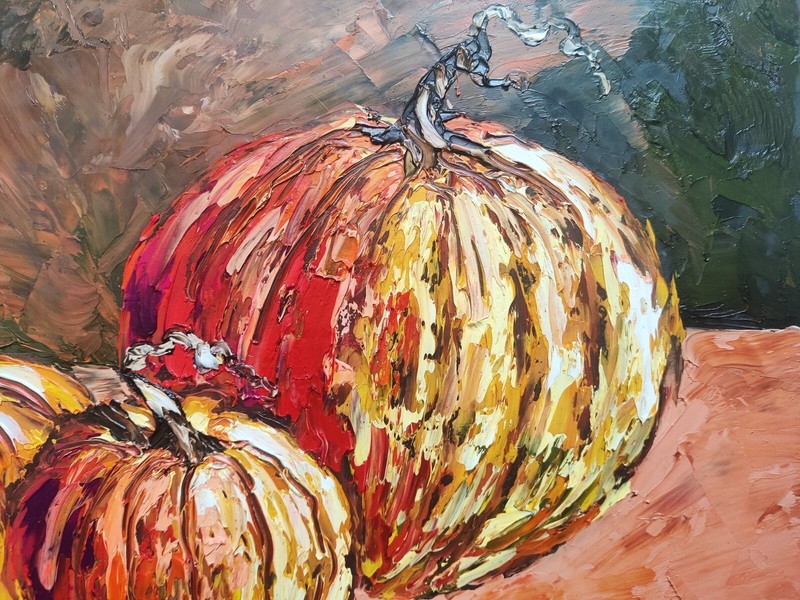 Pumpkins Original Oil Painting Halloween Autumn Hand Painted Art Kitchen 12x8,5 gallery