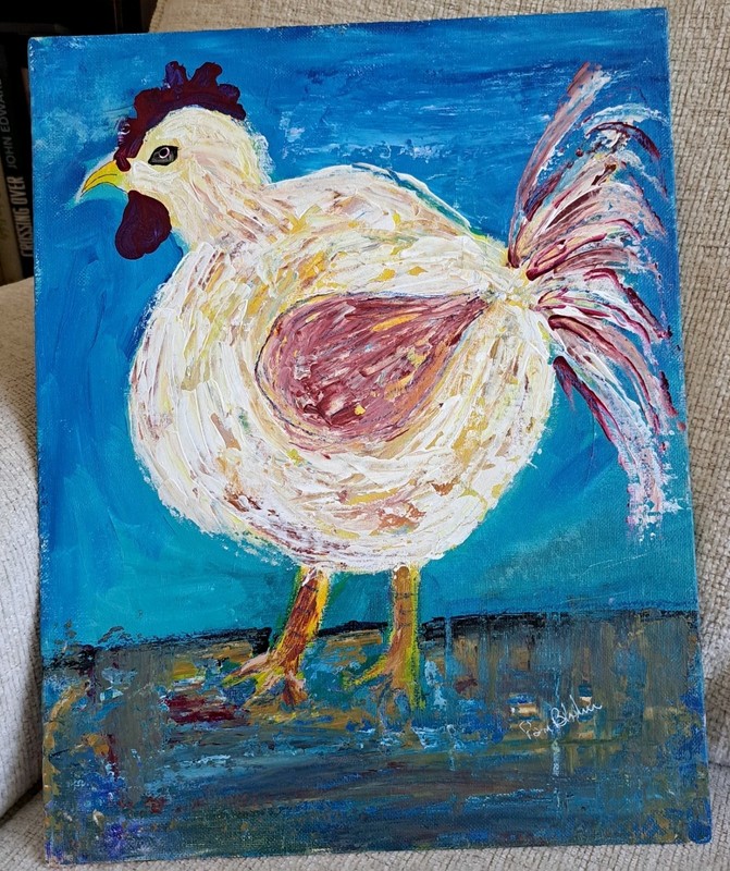 Abstract Chicken Original Acrylic Painting «Madonna»- 11×14 Canvas Panel
