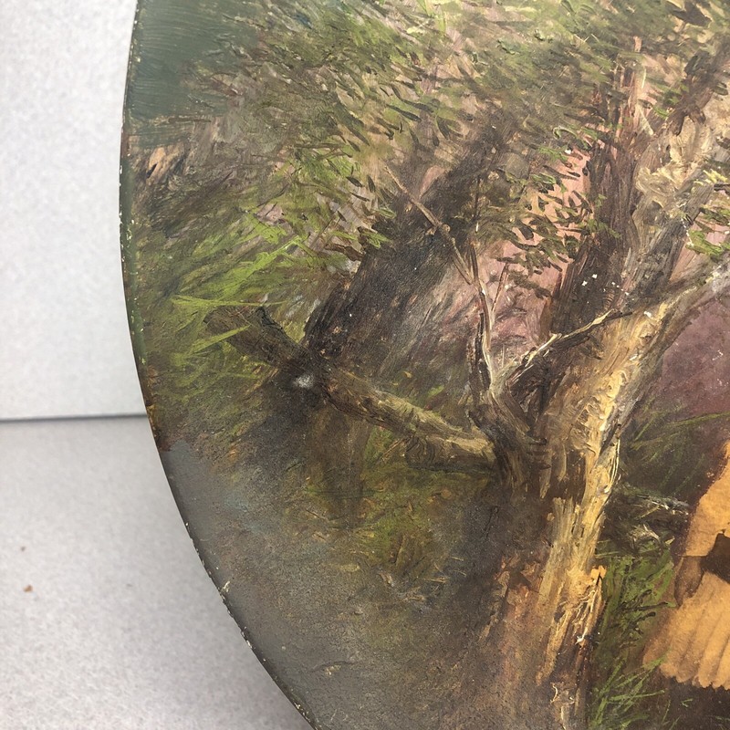 ANTIQUE 1888 HAND PAINTED PHOTOGRAPH On Wooden 14” Circle/Plate Unknown Artist gallery