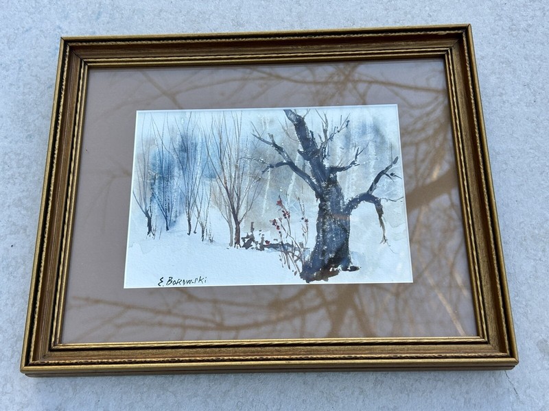 Elena Borowski Authentic Signed Framed & Matted Watercolor Winter Theme 9″x11″