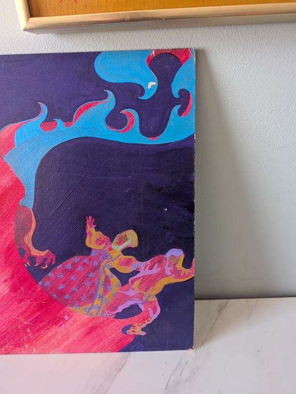 Mid Century Painting Moki Cherry Style 13x18 Gypsum Kaleidoscopic Unsigned gallery