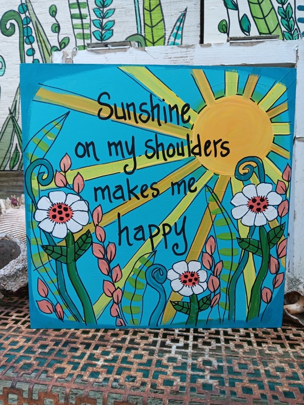 John Denver Lyric Painting 10 x 10″ wood, Sunshine on My Shoulders Song Wall Art
