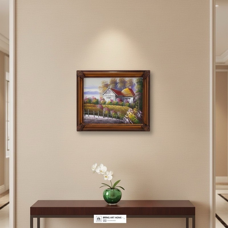 Original Oil Painting on Board – Vibrant Spring Landscape w/ Blooming Trees