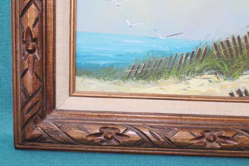 Vintage Beachfront Seascape Seagalls Oil Painting On Canvas Signed Wilson gallery