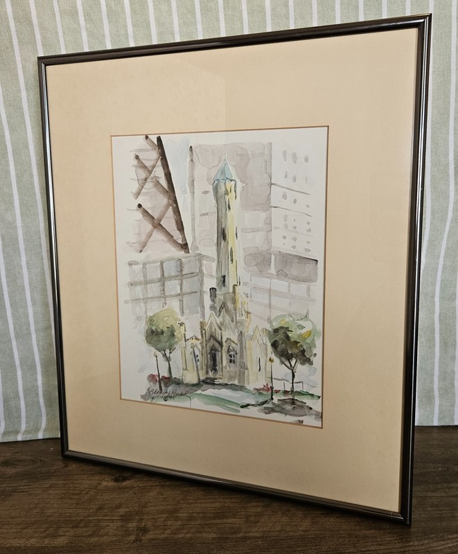 Chicago Water Tower Watercolor Signed Edgar Hinkley 79 Pro Framed & Matted