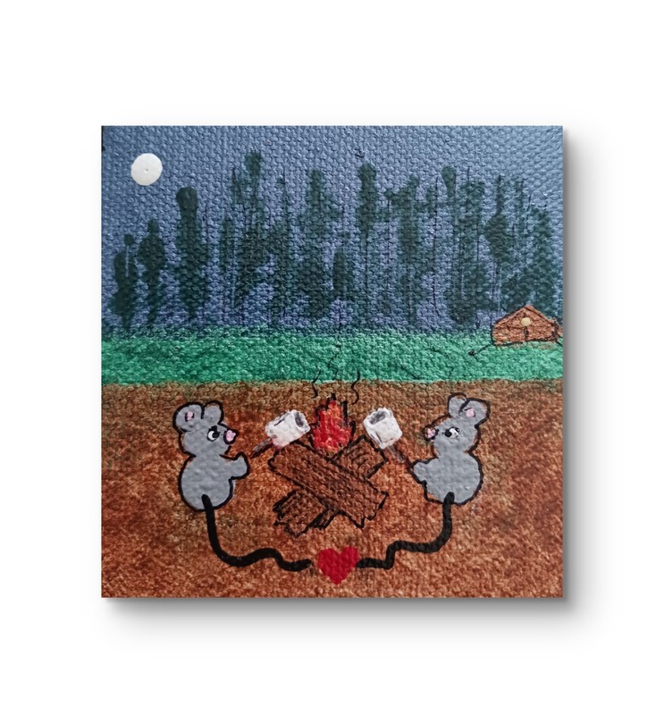 Original Mini Canvas Mouse Couple Painting 3.5 x 3.5 & Magnet by Charlene Slie gallery