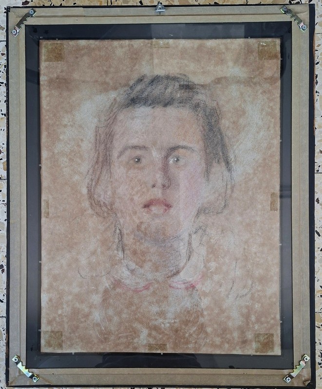 Pastel charcoal double sided female portrait attribute Octav Băncilă gallery