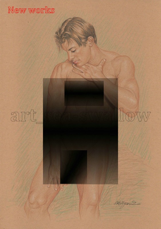 Original drawing A4 Art Colored Pencil painting male model on kraft paper new181
