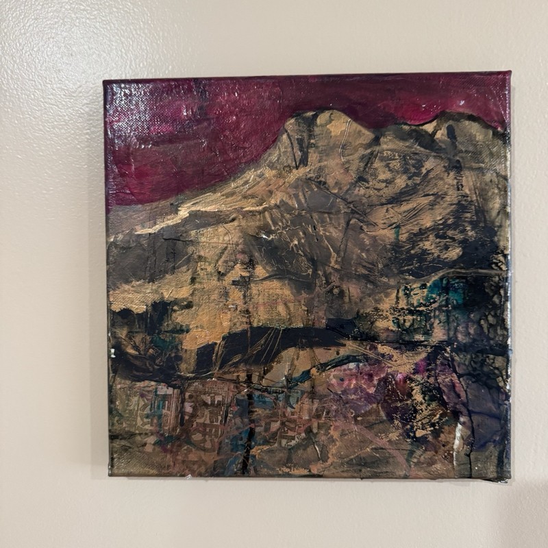 Original Expressionist 10 x 10 Mountain Mixed Media Art Canvas Wall Painting
