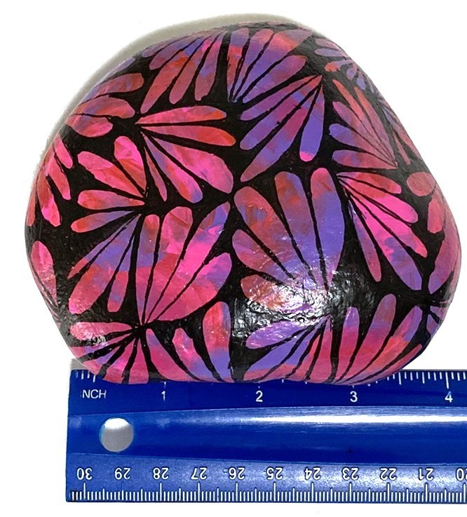 Pink Purple Black Floral Hand Painted Rock Art Flowers Stone - amylenore gallery