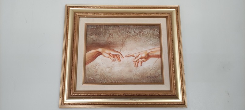Original Signed Acrylic Pastel Painting Michelangelo The Creation of Adam Framed gallery