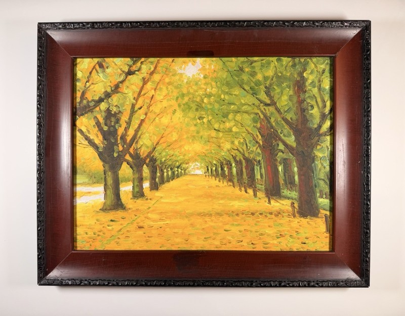 Lush Autumn Trees Real Oil Painting From Spain 19″x 15″ Dark Wood Frame VTG