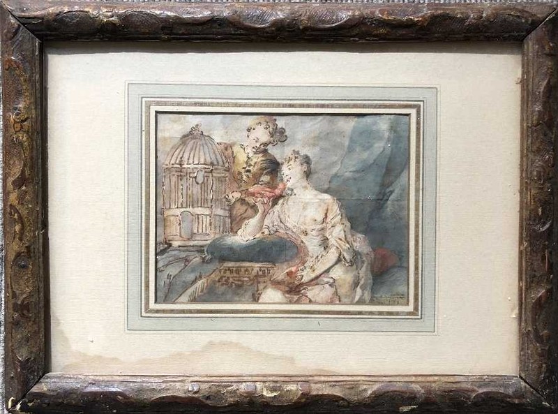Francois Boucher (Attributed) Watercolor W/ Period Frame18th Century gallery