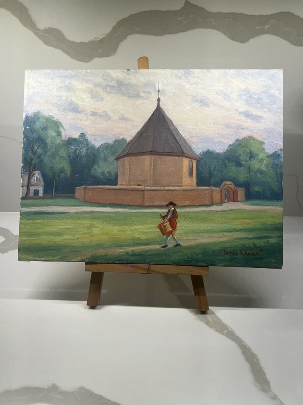 Denis Chasse Original Painting Colonial Drummer Historic Scene Signed 16×10
