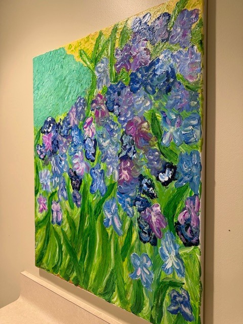 Original Painting Impressionism Iris Field with Pond 24x30" Acrylic On Canvas gallery