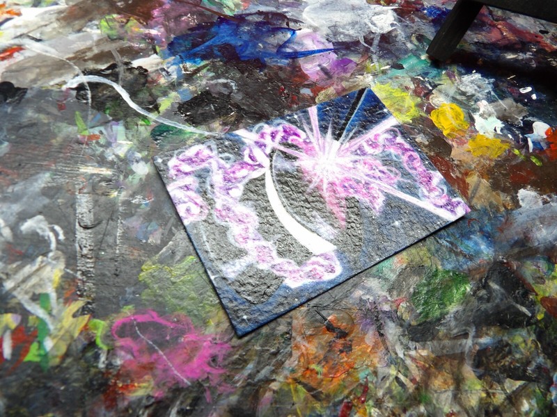 ACEO ORIGINAL ACRYLIC ART CARD IT'S MAGIC MAGICIAN'S HAT & WAND gallery