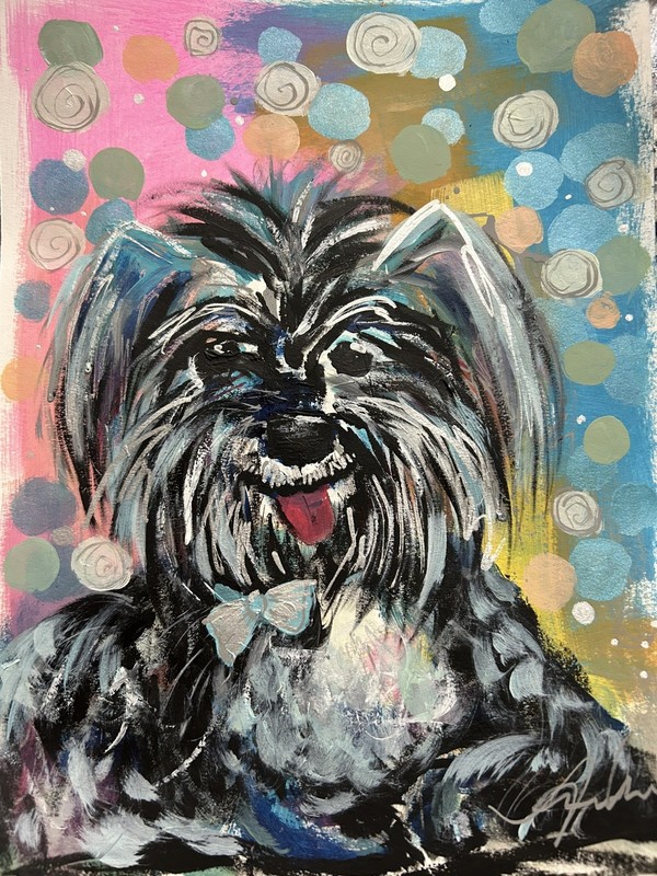 Abstract Painting DOG PORTRAIT Original OOAK 9 x 12 Fun Bold expressive HAPPY gallery